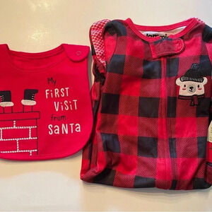 Jammie’s for your Families cuddl duds buffalo plaid infant zip up footed pjs&bib